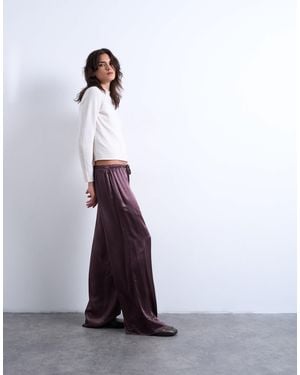 TOPSHOP Crinkle Satin Pants - White