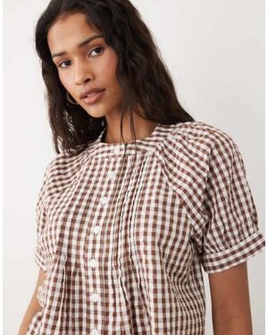 Wednesday's Girl Wednesdays Girl Co-Ord Short Sleeve Button Detailed Blouse - Brown
