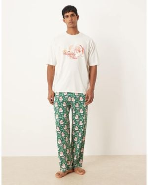 ASOS Christmas Pyjama Set With Retro Santa Graphics - White