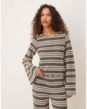 ASOS Co-Ord Stripe Crochet Stitch Open Tie Back Long Sleeve Top - Brown