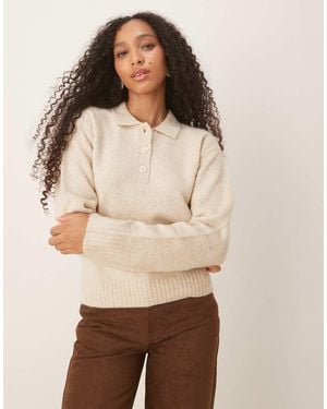 JJXX Wool Blend Knitted Polo Jumper - Natural