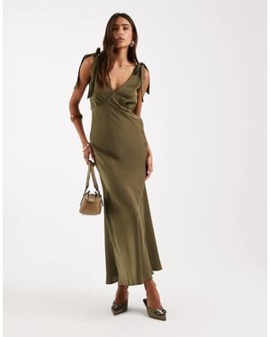 New Look Tie Shoulder Satin Midi Dress - Green