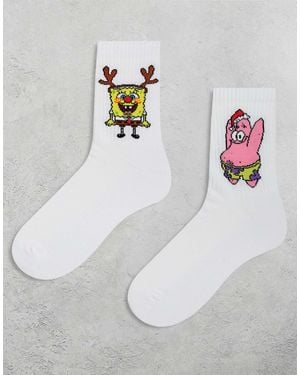 ASOS Christmas 2 Pack Socks With Spongebob Graphic - White