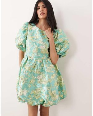 Sister Jane Mini Jurk Van Jacquard Met Pofmouwen En Pofzoom - Groen