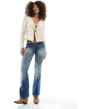Miss Selfridge Tie Front Long Sleeve Peplum Top - Multicolor