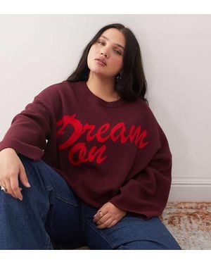 Noisy May Maglia Squadrata Girocollo Bordeaux Con Scritta Rossa - Rosso