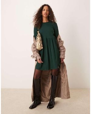 New Look Long Sleeve Jersey Mini Smock Dress - Green