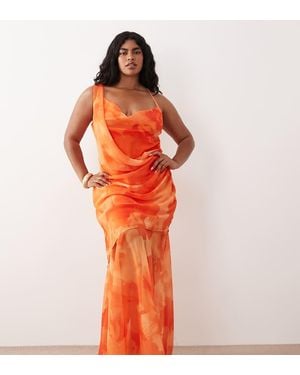 Tfnc Plus Chiffon Cowl Neck Maxi Dress - Orange