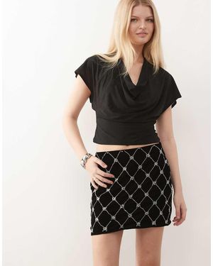 Miss Selfridge Minifalda Negra Con Adornos De Terciopelo De - Negro