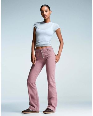 Bershka Cropped Flare Jeans - Blue