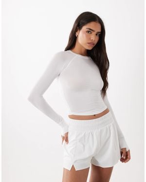 4505 Lightweight Active Ruched Front Long Sleeve Running Top - White