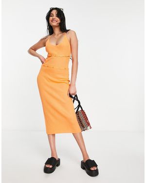 NA-KD X Elin Warnqvist Knitted Midi Dress With Button Detail - Orange