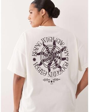 4505 Curve t-shirt oversize en coton épais avec imprimé soleil au dos en vintage - Blanc