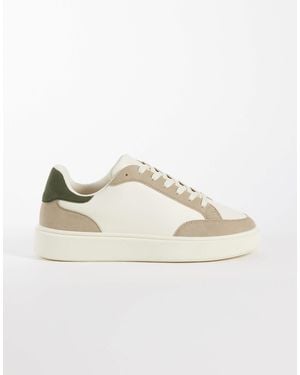 ASOS Lace Up Sneakers With Green Heel Notch - Natural