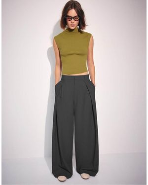 Stradivarius Stand Collar Knit Top - Green