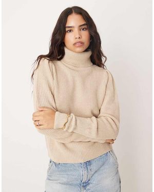 Vila Roll Neck Knitted Jumper - Natural