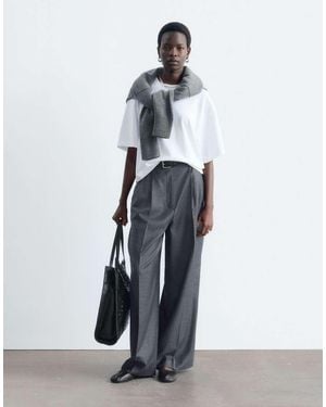 & Other Stories Wool Blend Wide Leg Tailored Trousers - White