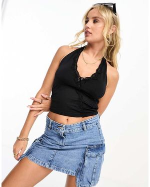 Pimkie Top Met Kanten Rand En Halternek - Blauw