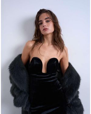 TOPSHOP Fluwelen Mini-Jurk Met Structuur - Zwart