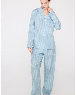 Tezenis Long Button-Front Cotton Canvas Pyjamas - Blue