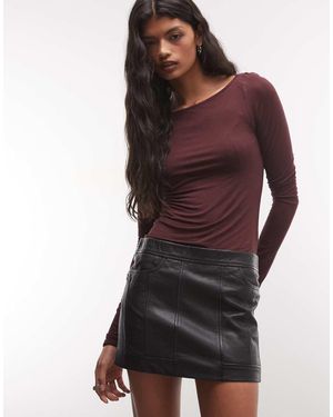 AllSaints Endry Minirok Van Leer Met Rits Op De Rug - Paars