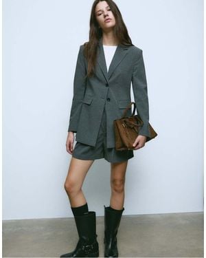 Stradivarius Straight Fit Striped Blazer - Green