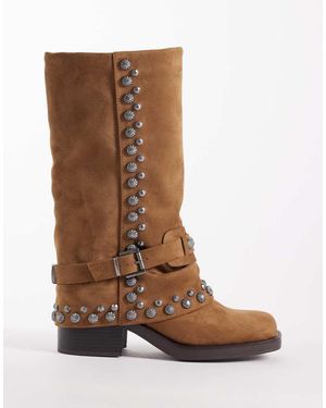 ASOS Cami Studded Fold Over Boots - Brown
