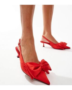 ASOS Secret Bow Slingback Kitten Heeled Shoes - Red