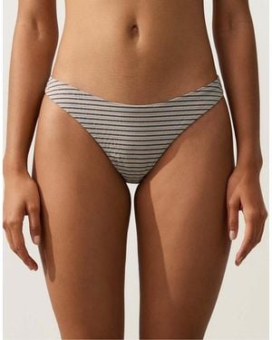 Oysho Striped U-cut Medium-coverage Bikini Briefs - Brown
