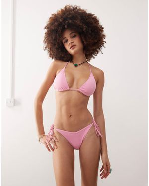 Monki – mix and match – seitlich gebundene bikinihose - Pink