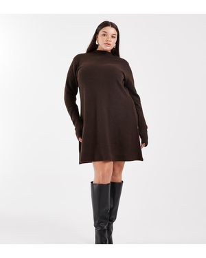Pieces Plus Pieces Curve Long Sleeve Knitted Mini Dress - Black