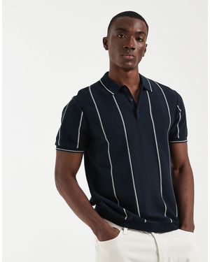 Blend Polo ajusté en maille 100 % coton à fines rayures - Bleu