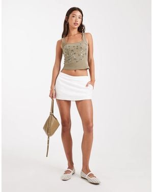 Hollister Minifalda Pantalón Blanca De Lino De - Blanco