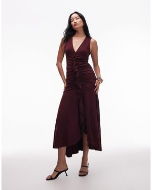 & Other Stories Jersey Midaxi Dress With Ruffle Front And Ruching - Red