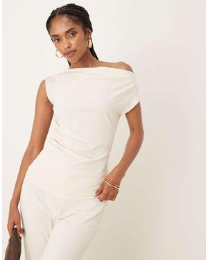 Vila Top Color Crema Con Detalle Fruncido De Canalé De (Parte De Un Conjunto)-Blanco - Neutro