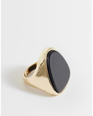 ASOS Large Ring With Black Stone Setting - Metallic