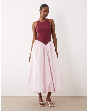 Y.A.S Vestido Largo Rosa De Mezcla De Punto Acanalado Y Tejido Liso