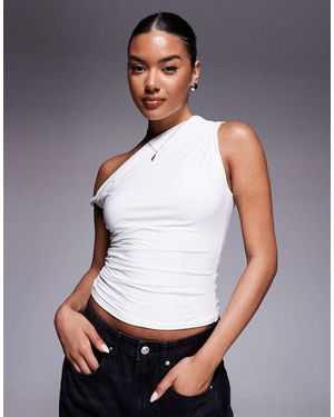 Kaiia Exclusive Double Layered Slinky Off Shoulder Top - White