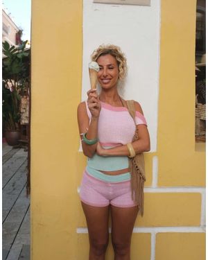 Kiwi & Co Top Rosa Y Turquesa Con Escote Bardot Y Diseño Color Block De Punto (Parte De Un Conjunto) - Rojo