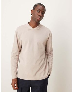 ASOS Polo A Maniche Lunghe Girocollo Con Colletto Color Pietra Vestibilità Comoda - Grigio