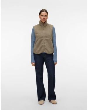 Vero Moda Josefine Teddy V-Neck Sleeveless Gilet - Blue