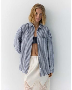 Pull&Bear Oversize Check Shirt - Blue