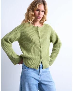 TOPSHOP Knitted Easy Ribbed Relaxed Cardigan - Green