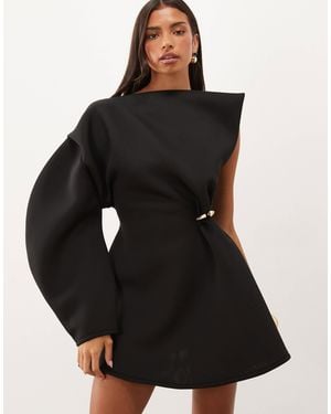 ASOS Minikleid mit goldfarbenen metall-details, struktur und one-shoulder-träger - Schwarz