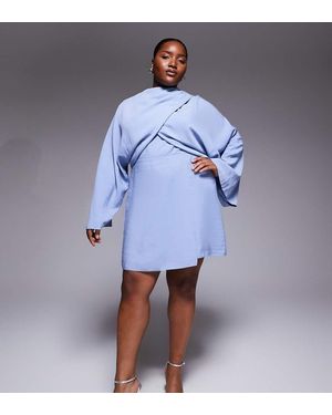 ASOS Asos Design Curve Batwing Wrap High Neck Playsuit - Blue