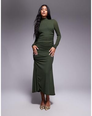 ASOS High Neck Long Sleeve Asym Hem Maxi Dress - Grey