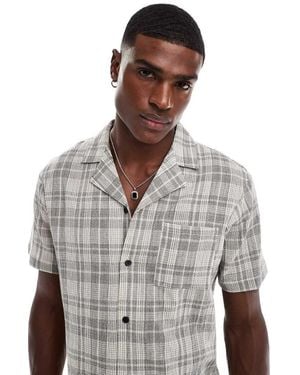 Another Influence Camisa Negra Y Color Crema A Cuadros De Manga Corta Con Cuello De Solapas De -Blanco - Gris