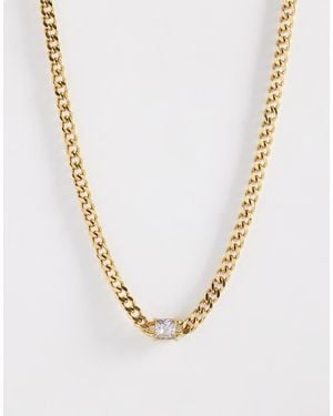 ASOS Waterproof Stainless Steel Cubic Zirconia Crystal Station Chain Necklace - Metallic