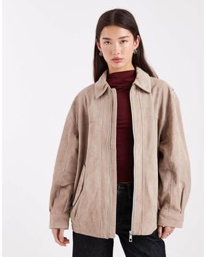 ASOS Real Suede Harrington Bomber - Natural