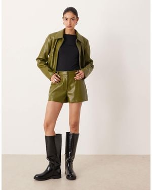 ASOS Tailored Faux Leather High Waisted Shorts Co-ord - Green